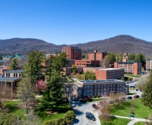 Campus scene showing multiple buildings