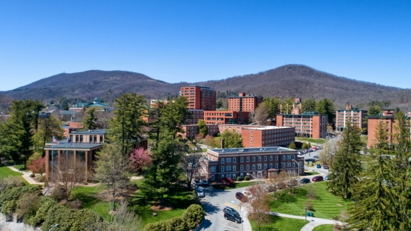 Campus scene showing multiple buildings