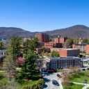 Campus scene showing multiple buildings